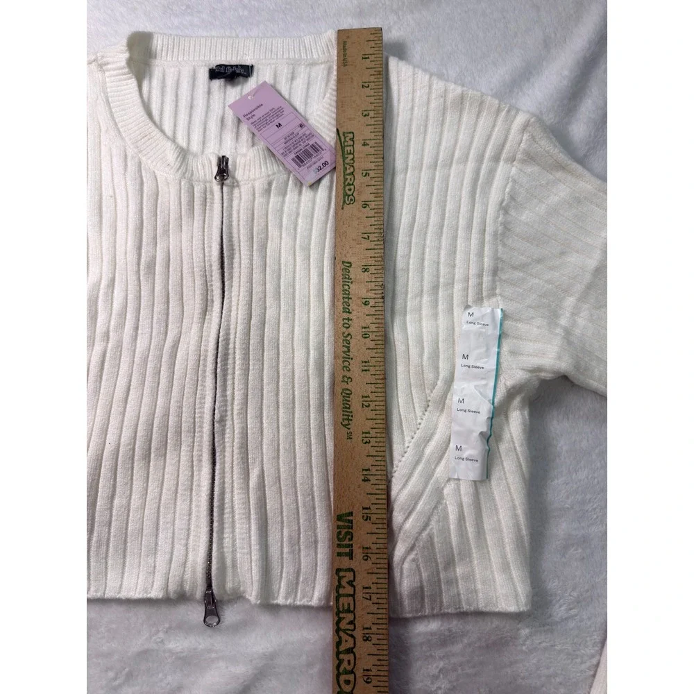 Wild Fable Women Cream Ribbed‎ Cropped Zipper Sweater Size M